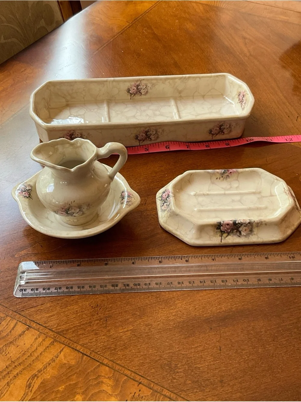 Vintage Athena California Soap Dish Tray Rose Small Pitcher Bowl 4 Pcs USA